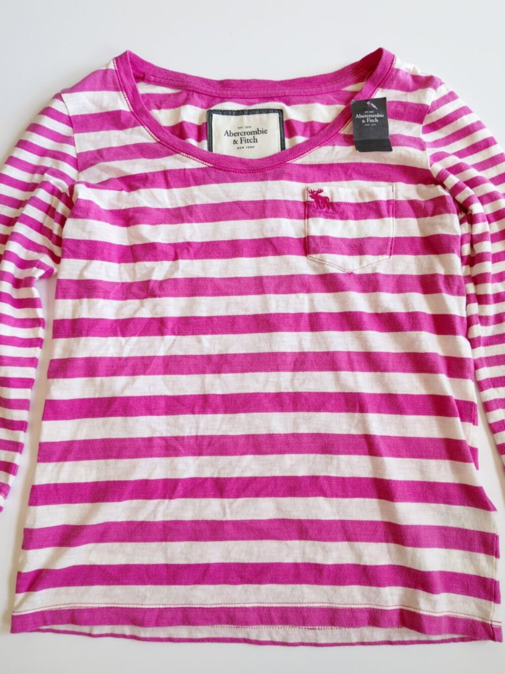 NWT VTG Y2K Abercrombie & Fitch Pink Striped Long Sleeve Pocket Top XS Rare